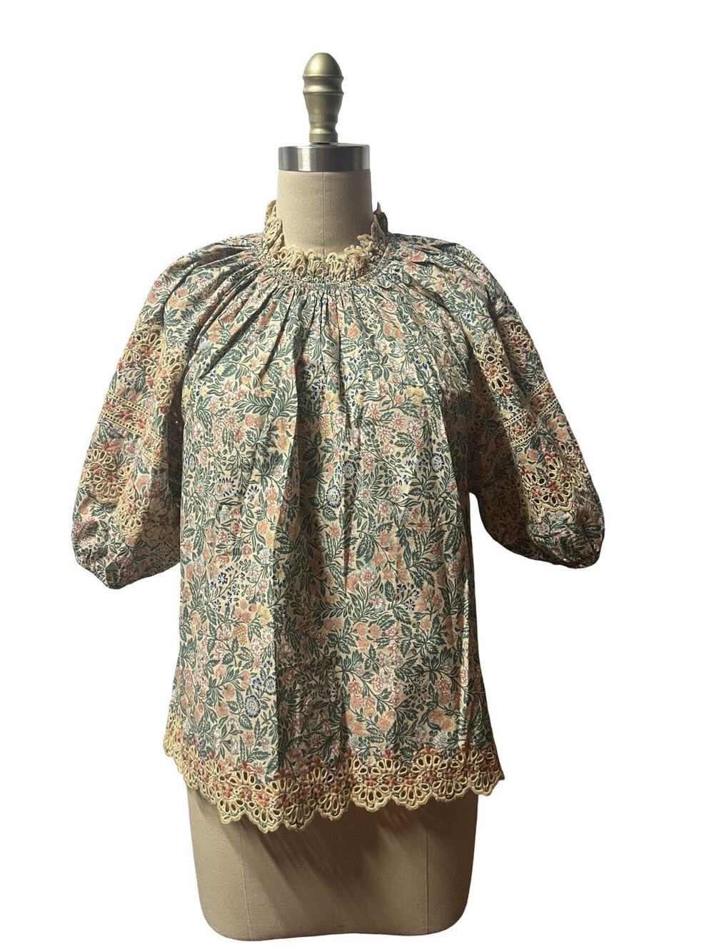 Ulla Johnson Lorna Peach Floral Printed Ruffle Cotton Blouse Tunic Top S 6
